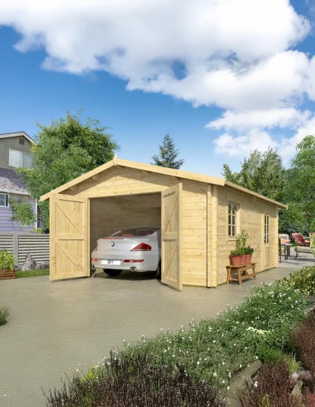 Houten garage om in kitvorm te monteren 470 x 570 cm - 58 mm - ±25 m2