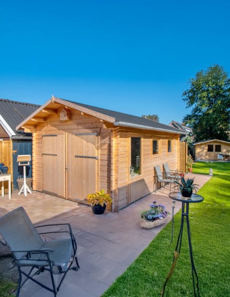 Garage voiture atelier avec toit double pente 540 x 360 cm - 44 mm - ±18 m2