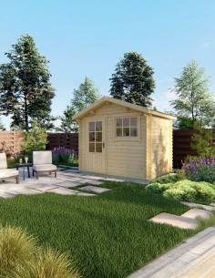 Eenvoudig tuinhuisje met één deur en één raam