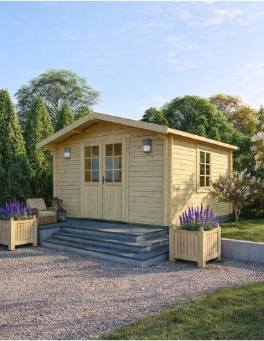 Houten tuinhuis met dubbele glazen deur en raam 400 x 400 cm - 40 mm - ±14 m2
