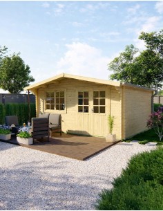 Chalet de jardin avec double porte vitrée et fenêtre 500 x 500 cm - 44 mm - ±22 m2