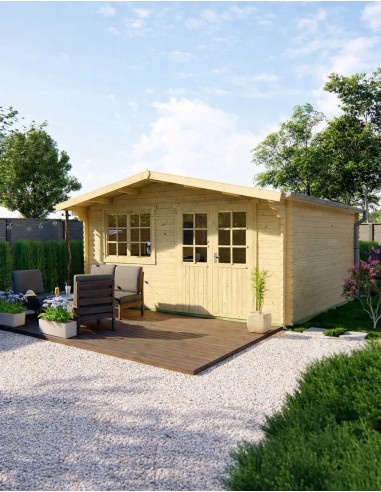 Tuinhuis 5x5 m met dubbele glazen deur en raam 500 x 500 cm - 44 mm - ±22 m2
