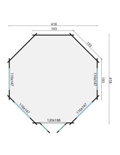 Achthoekig tuinhuis 418 x 418 cm - 44 mm - ±13 m2 2