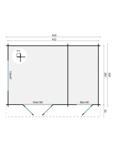 Abri de jardin Mons 400 x 300 cm - 34 mm - ±12 m2