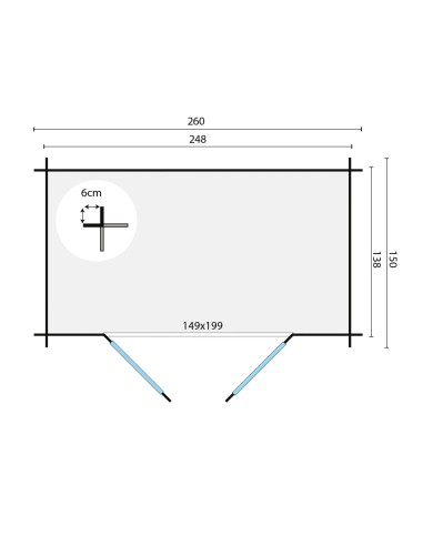 Petit abri de jardin avec double porte 260 x 150 cm - 19 mm - ±3 m2