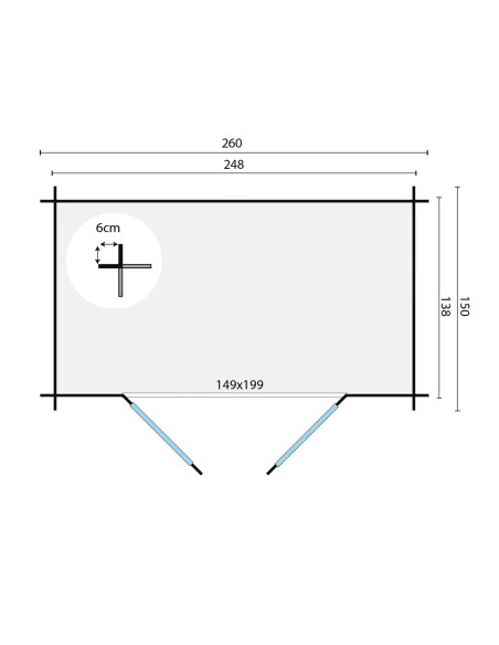 Klein tuinhuisje met dubbele deur 260 x 150 cm - 19 mm - ±3 m2