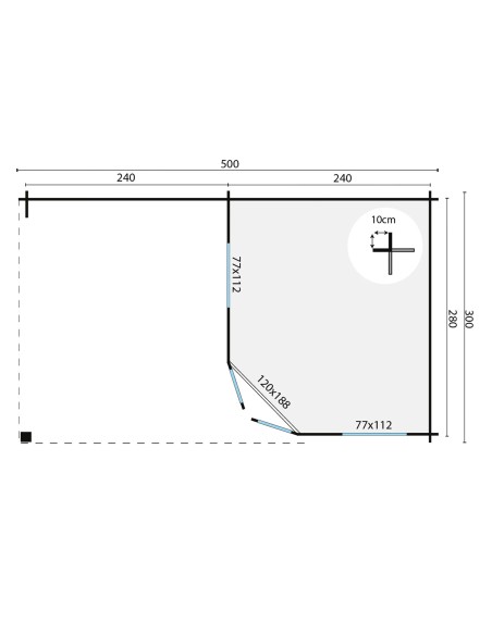 Tuinkast plat dak 500 x300 cm - 28 mm - ±13 m2