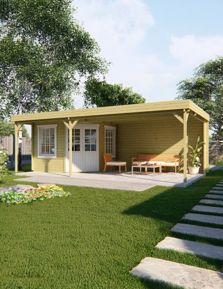 Abri de jardin avec grand espace couvert 700 x 400 cm - 40 mm - ±24 m2