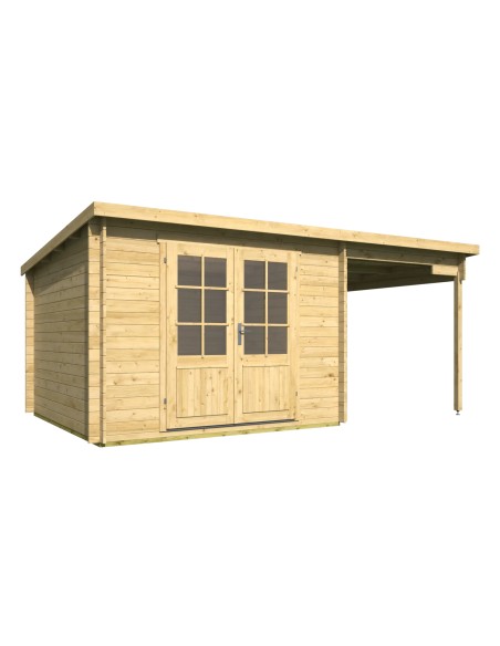 Platdak tuinhuisje met zijluifel 500 x 300 cm - 28 mm - ±13 m2