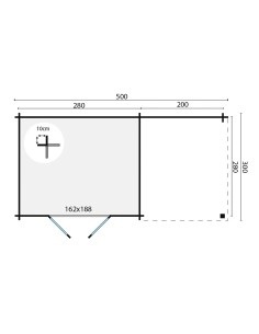 Platdak tuinhuisje met zijluifel 500 x 300 cm - 28 mm - ±13 m2 2
