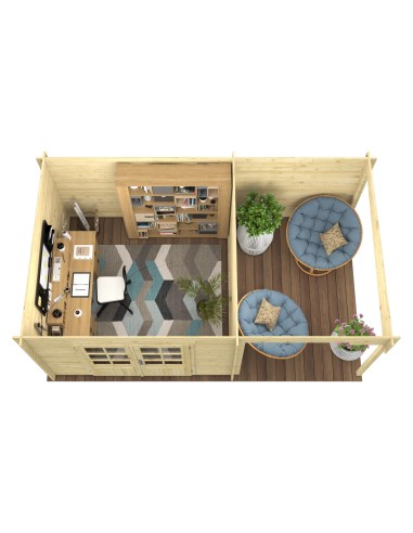 Abri de jardin toit plat avec auvent 500 x 300 cm - 28 mm - ±13 m2