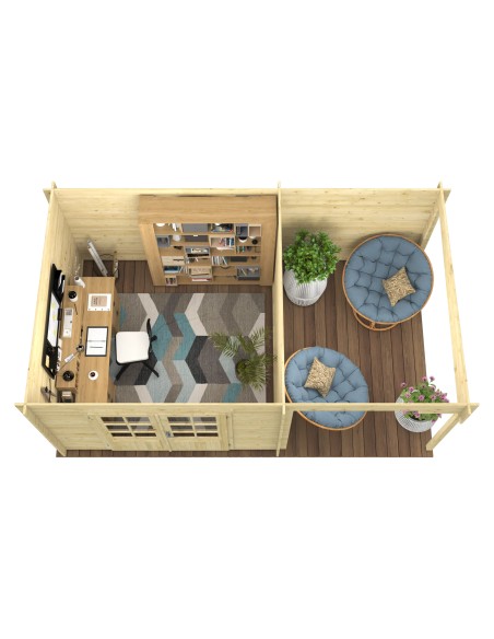 Abri de jardin toit plat avec auvent 500 x 300 cm - 28 mm - ±13 m2