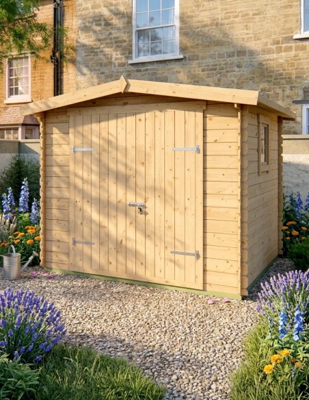 Klein houten tuinhuis met dubbele deur en raam 245 x 245 cm - 19 mm - ±5 m2