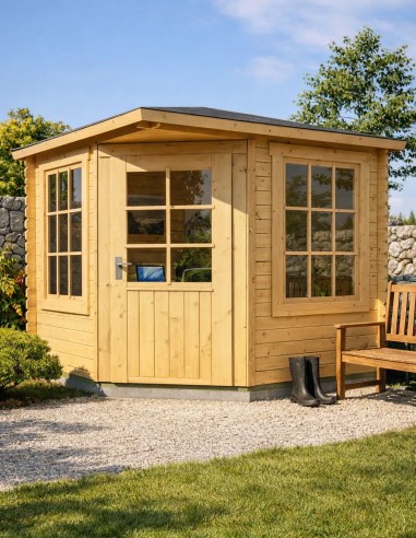 Abri de jardin en coin 250 x 250 cm - 28 mm - ±5 m2
