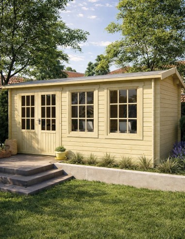 Abri de jardin avec double porte et double fenêtre vitrée 500 x 250 cm - 40 mm - ±11 m2