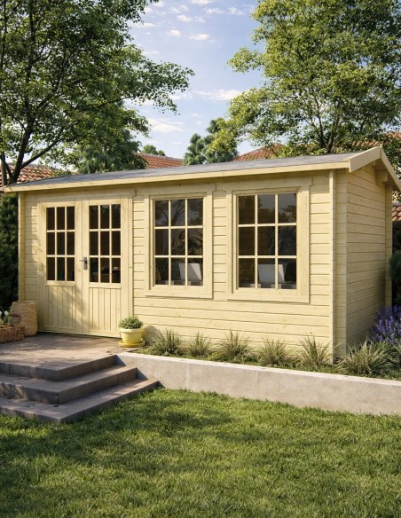 Abri de jardin avec double porte et double fenêtre vitrée 500 x 250 cm - 40 mm - ±11 m2