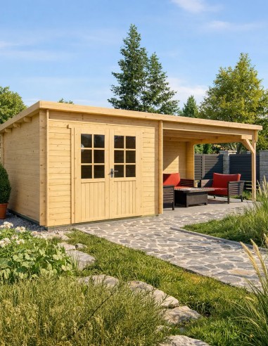 Abri de jardin à toit plat en bois 700 x 300 cm - 28 mm - ±18 m2
