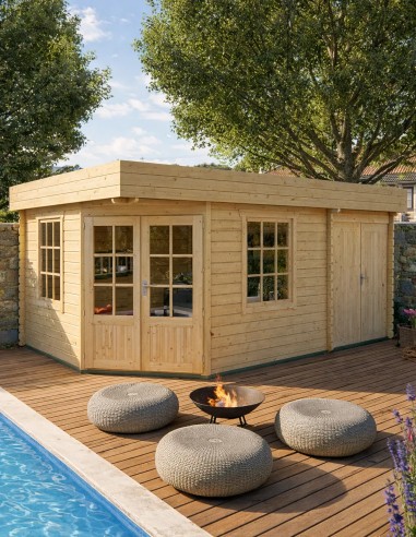 Chalet de jardin en coin 500 x 350 cm - 44 mm - ±16 m2