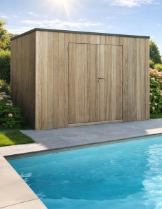 Abri technique piscine en bois exotique 300 x 300 cm 2