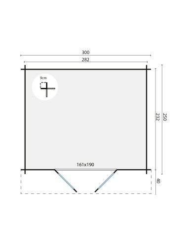 Petit abri jardin avec double porte vitrée 300 x 250 cm - 28 mm - ±6 m2