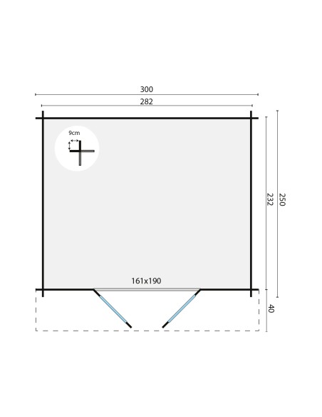 Petit abri jardin avec double porte vitrée 300 x 250 cm - 28 mm - ±6 m2
