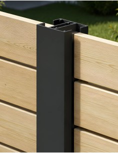 Poteau rainuré noir en aluminium pour palissade