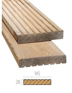 Terrasplank geïmpregneerd grenen 28 x 145 mm glad en geribbeld 2