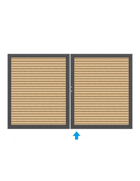 Dubbele tuinpoort met schuine aluminium lamellen op maat