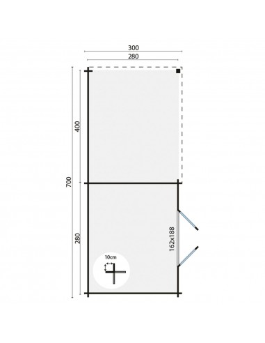 Abri de jardin à toit plat en bois 700 x 300 cm - 28 mm - ±18 m2