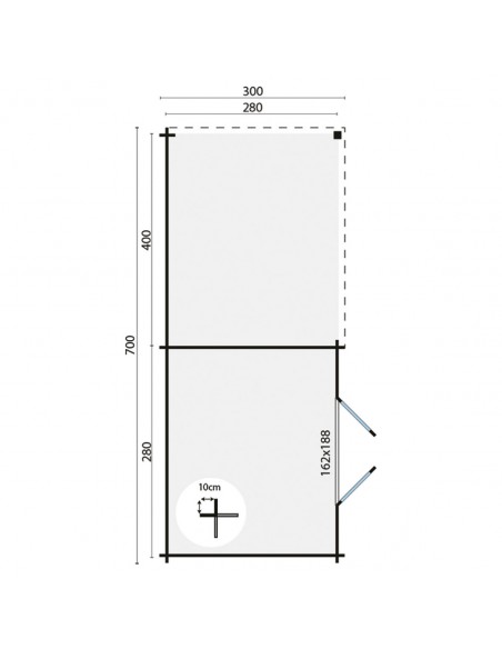 Abri de jardin à toit plat en bois 700 x 300 cm - 28 mm - ±18 m2