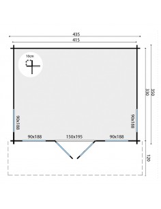 Abris de jardin véranda 435 x 350 cm - 44 mm - ±13 m2 2