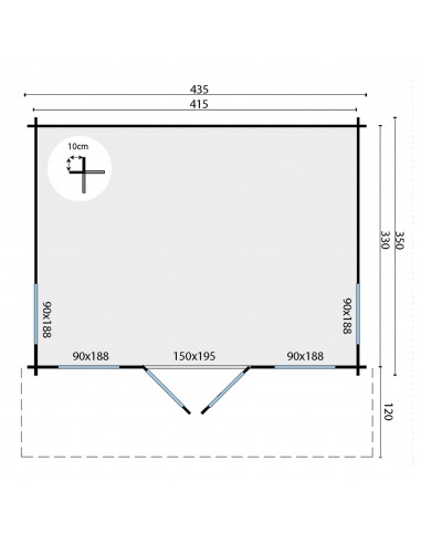Abris de jardin véranda 435 x 350 cm - 44 mm - ±13 m2