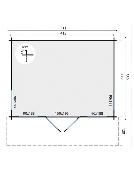 Abris de jardin véranda 435 x 350 cm - 44 mm - ±13 m2