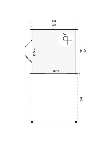 Chalet de jardin à toit plat 598 x 298 cm - 28 mm - ±15 m2