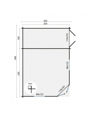 Hoekberging 500 x 350 cm - 44 mm - ±16 m2