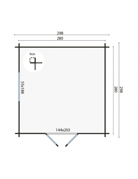 Petit chalet en bois à toit plat 298 x 298 cm - 28 mm - ±8 m2
