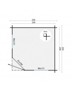 Abri de jardin en coin 250 x 250 cm - 28 mm - ±5 m2 2