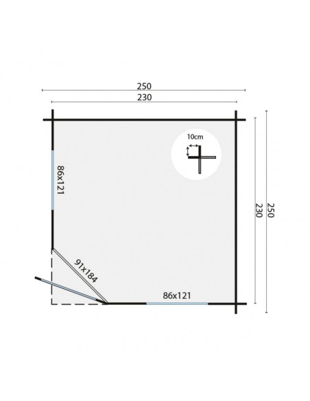Hoek tuinhuisje 250 x 250 cm - 28 mm - ±5 m2