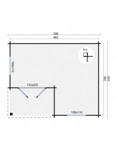 Abri de jardin avec auvent 500 x 410 cm - 34 mm - ±17 m2 2
