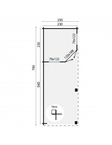 Abri de jardin en bois 790 x 250 cm - 44 mm - ±18 m2
