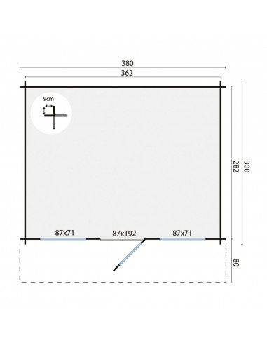 Vilvorde onbehandedle tuinhuisjes 380 x 300 cm - 28 mm - ±10 m2