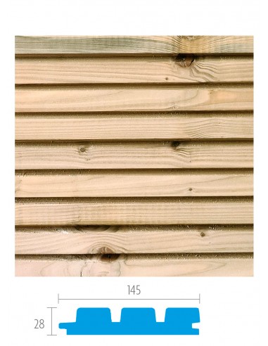 Gevelbekleding in geïmpregneerd grenen - triple profiel 28 x 145 mm