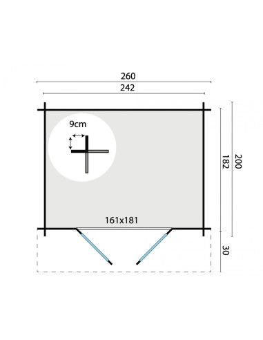 Simple petit abri de jardin 260 x 200 cm - 28 mm - ±5 m2