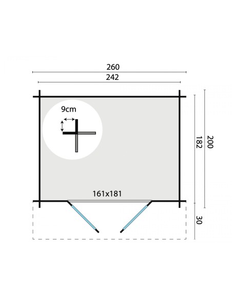 Simple petit abri de jardin 260 x 200 cm - 28 mm - ±5 m2