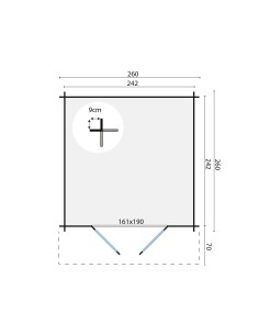 Abri de jardin carré 260 x 260 cm - 28 mm - ±6 m2 2