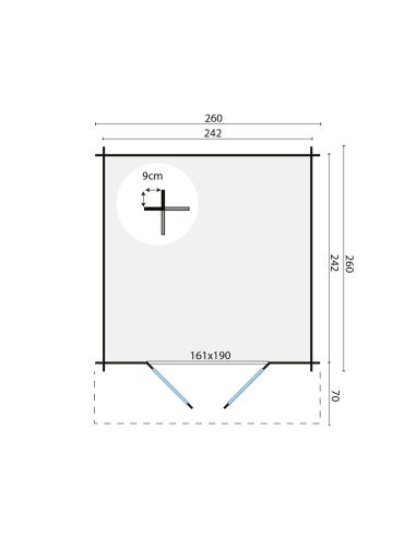 Vierkant tuinhuisje 260 x 260 cm - 28 mm - ±6 m2