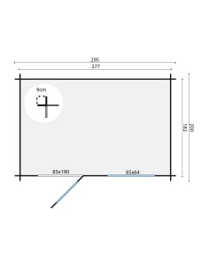 Eenvoudig tuinhuisje met één deur en één raam 295 x 200 cm - 28 mm - ±5 m2 2