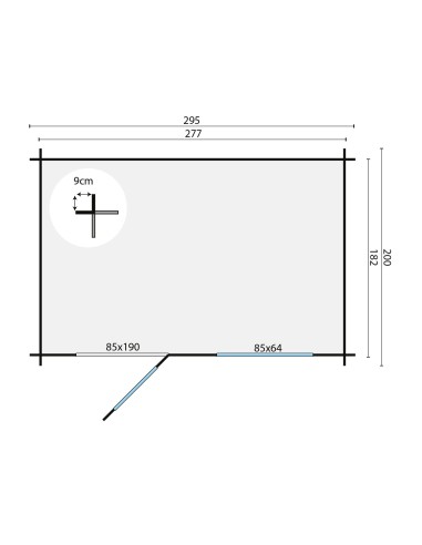 Eenvoudig tuinhuisje met één deur en één raam 295 x 200 cm - 28 mm - ±5 m2