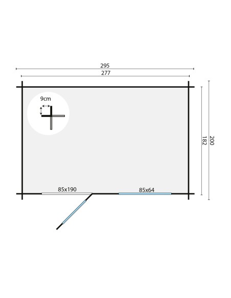 Simple abri de jardin avec une porte et une fenêtre 295 x 200 cm - 28 mm - ±5 m2