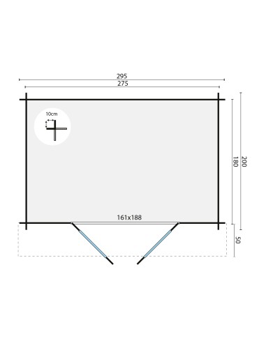 Abri de jardin avec double porte vitrée 295 x 200 cm - 28 mm - ±5 m2